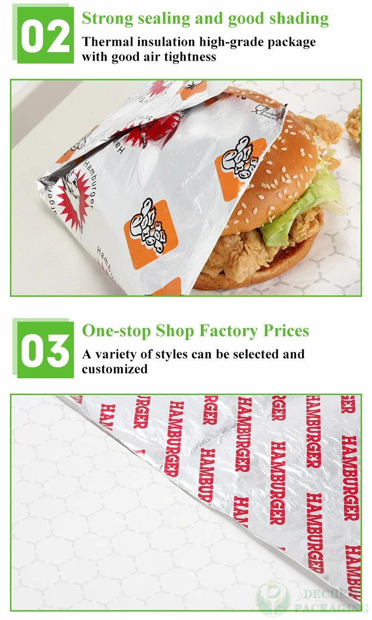 Papel de hamburguesa, papel de aluminio, papel de hamburguesa
